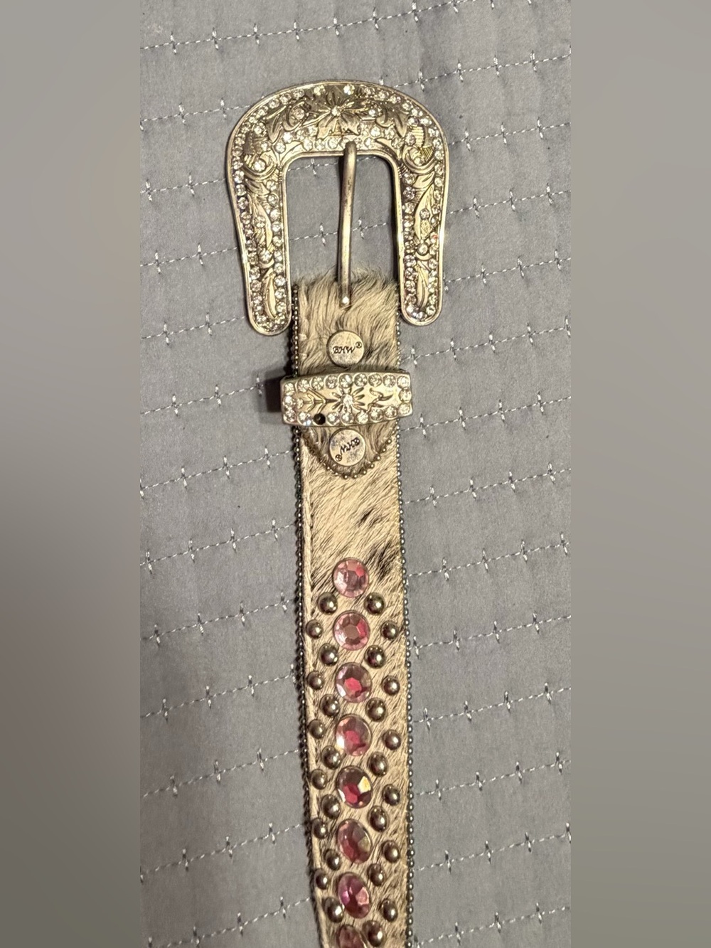 Western-Style Women’s Belt with rhinestones Pink Cowhide genuine leather - Picture 7 of 12